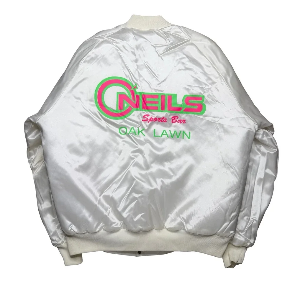 Vintage 90s Oneil's Sports Bar Oak Lawn nylon white quilted jacket